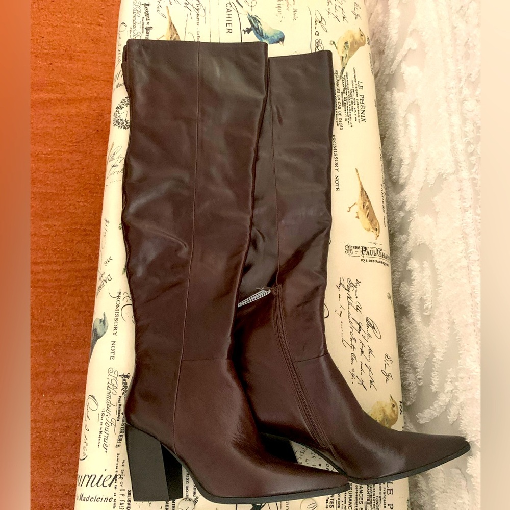 FINAL PRICE NEW Steve Madden Brown 💯% Leather OTK Boots, 4”Heel, Ankle Zip, 10